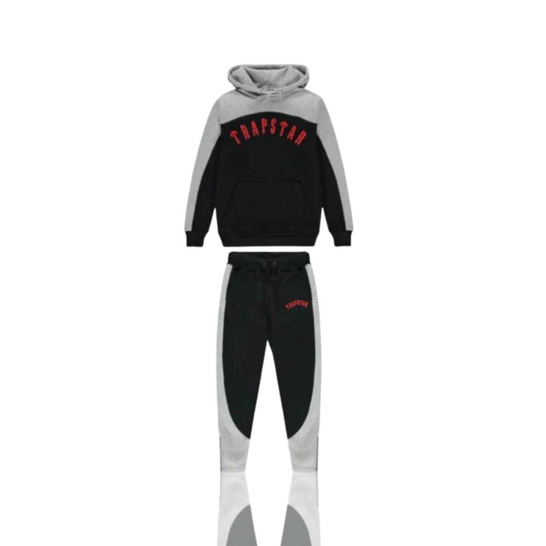 Trapstar Black & Grey Red Arch Chenille Hooded Tracksuit