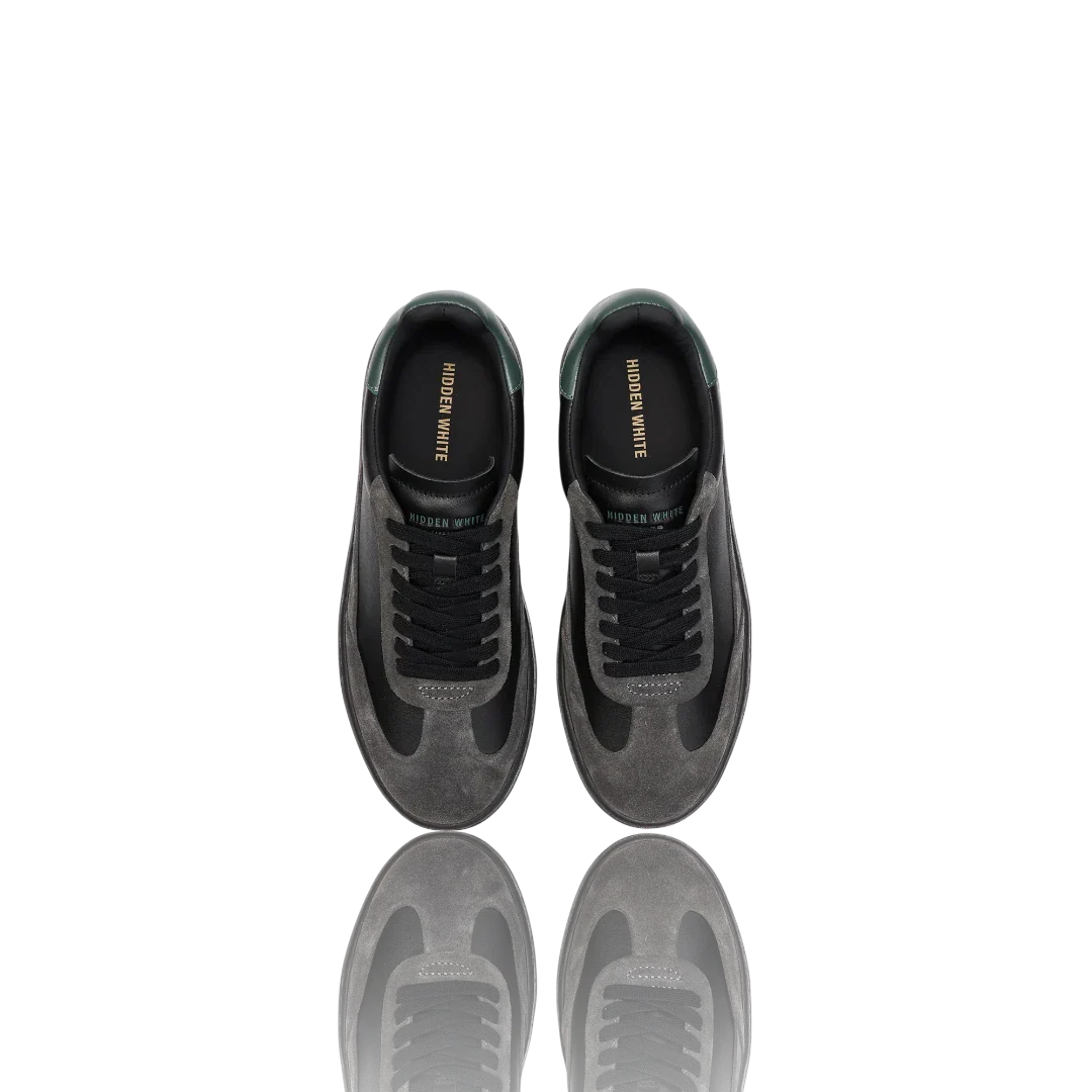Black Racing Green Charcoal Suede-Trimmed Leather Sneakers