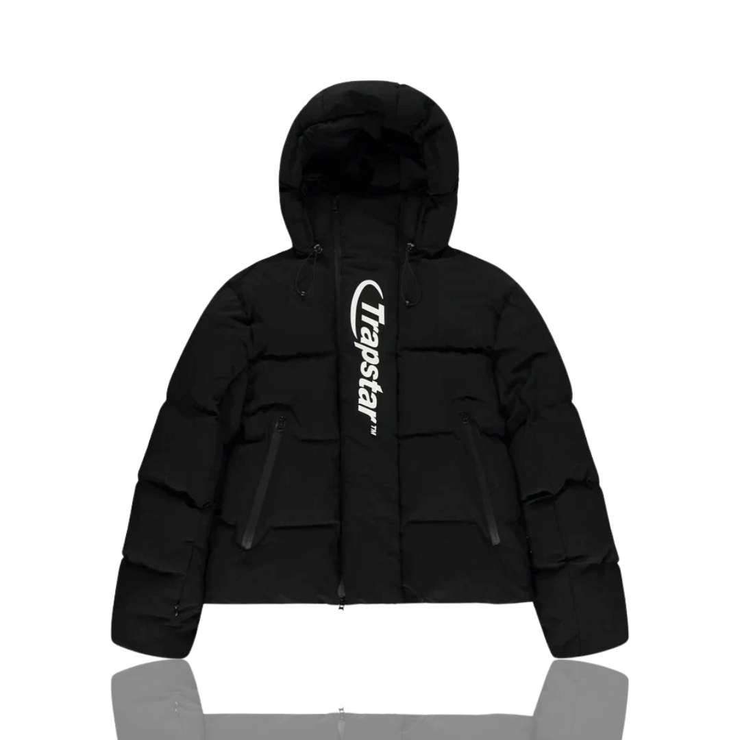 Trapstar Black and White Hyperdrive Technical Hooded Puffer Jacket