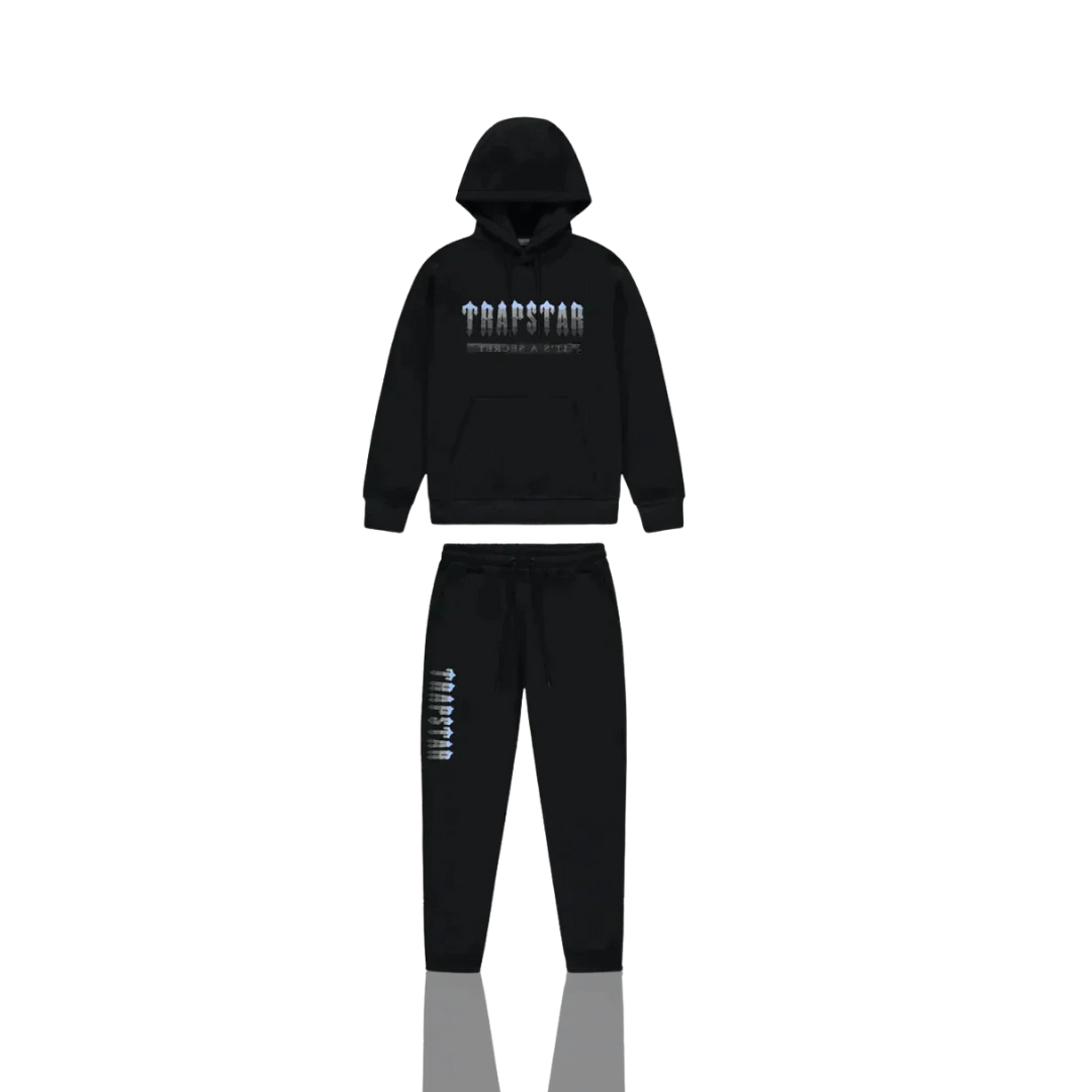 Trapstar Black & Ice Blue Chenille Decoded 2.0 Hooded Tracksuit
