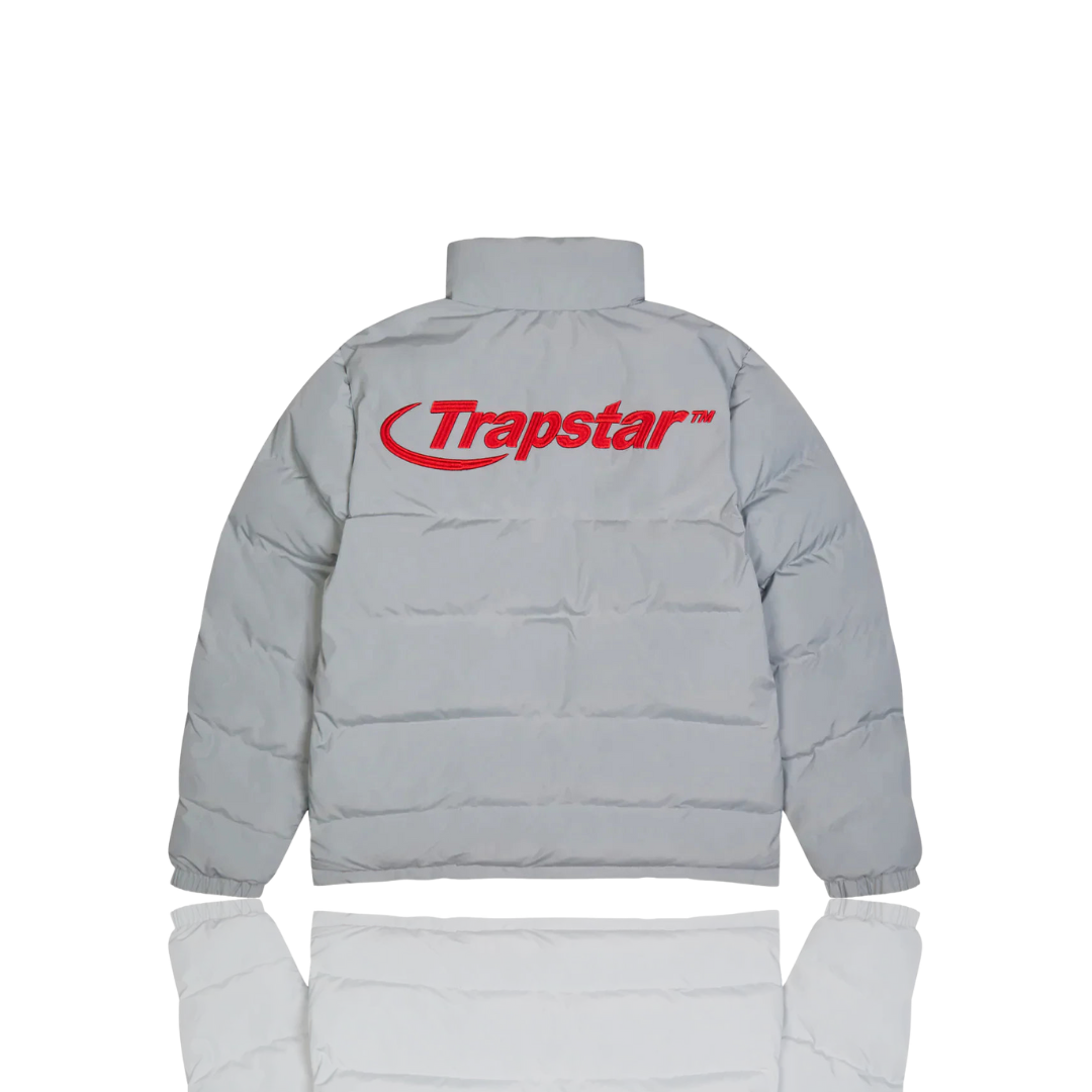 Trapstar Light Grey and Red Hyperdrive Puffer Jacket