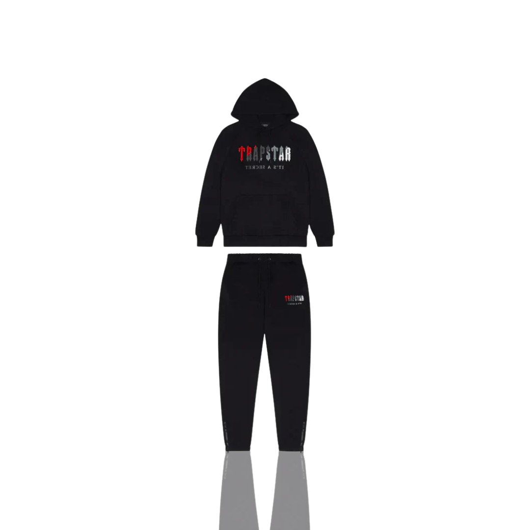 Trapstar Black & Red Chenille Decoded Hooded Tracksuit