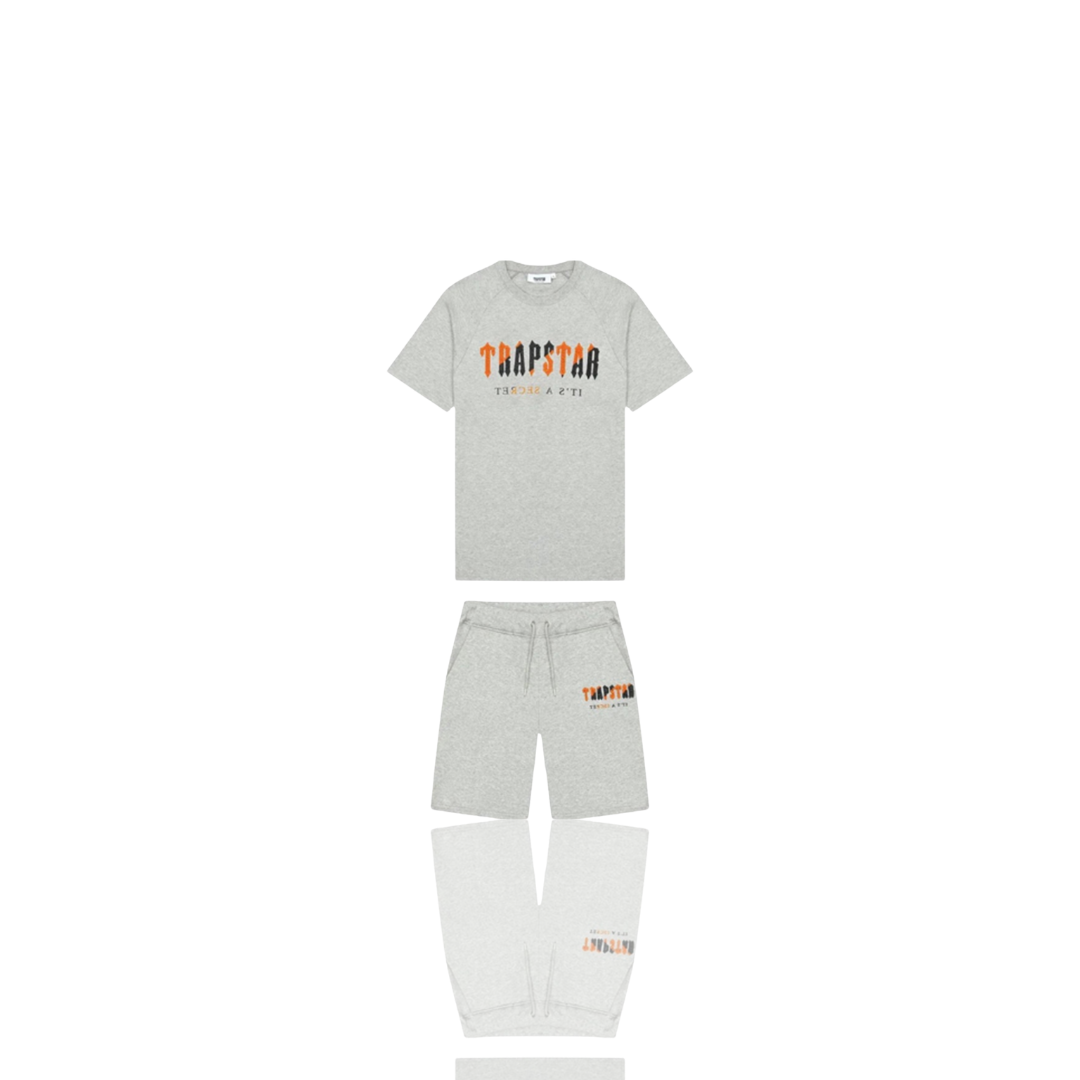 Trapstar Grey & Orange Chenille Decoded Short Set