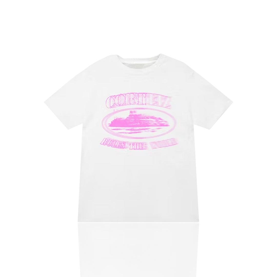 Corteiz WHITE & POWDER PINK ALCATRAZ BLUR T SHIRT