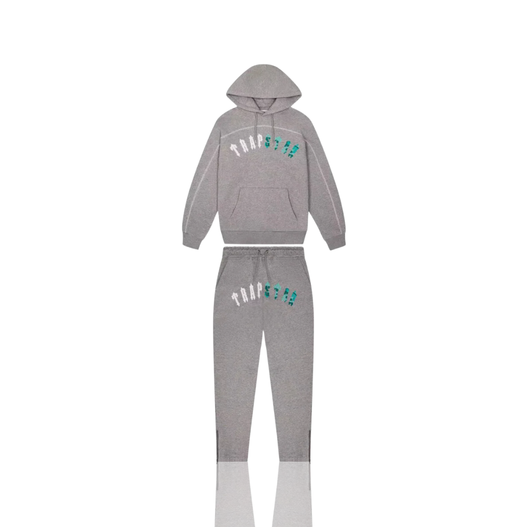 Trapstar Grey & Sea Blue Arch Chenille Hooded Tracksuit