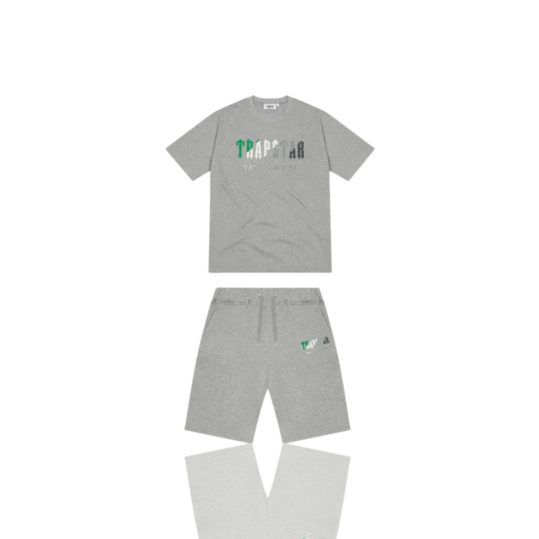 Trapstar Grey & Green Chenille Decoded Short Set