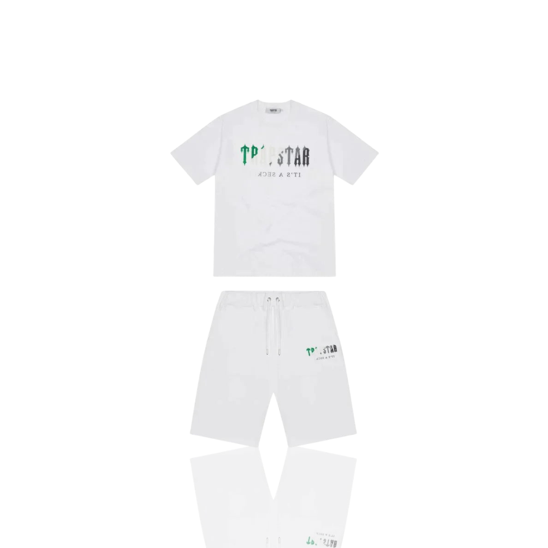Trapstar White & Green Chenille Decoded Short Set