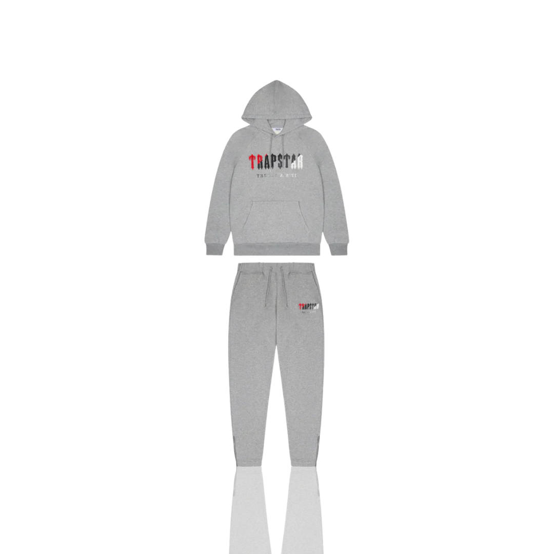 Trapstar Grey & Red Chenille Decoded Hooded Tracksuit