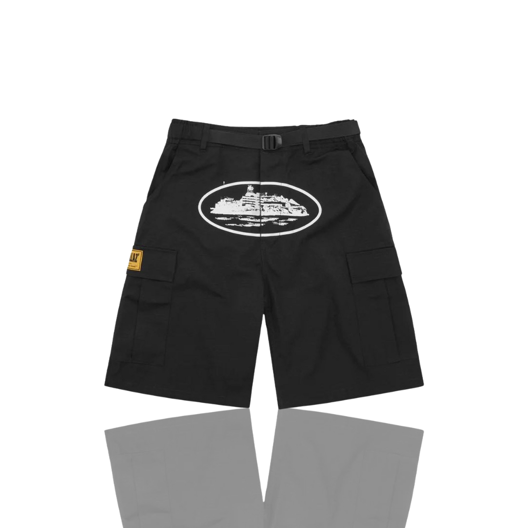 Corteiz BLACK & WHITE RTW OG ALCATRAZ CARGO SHORTS