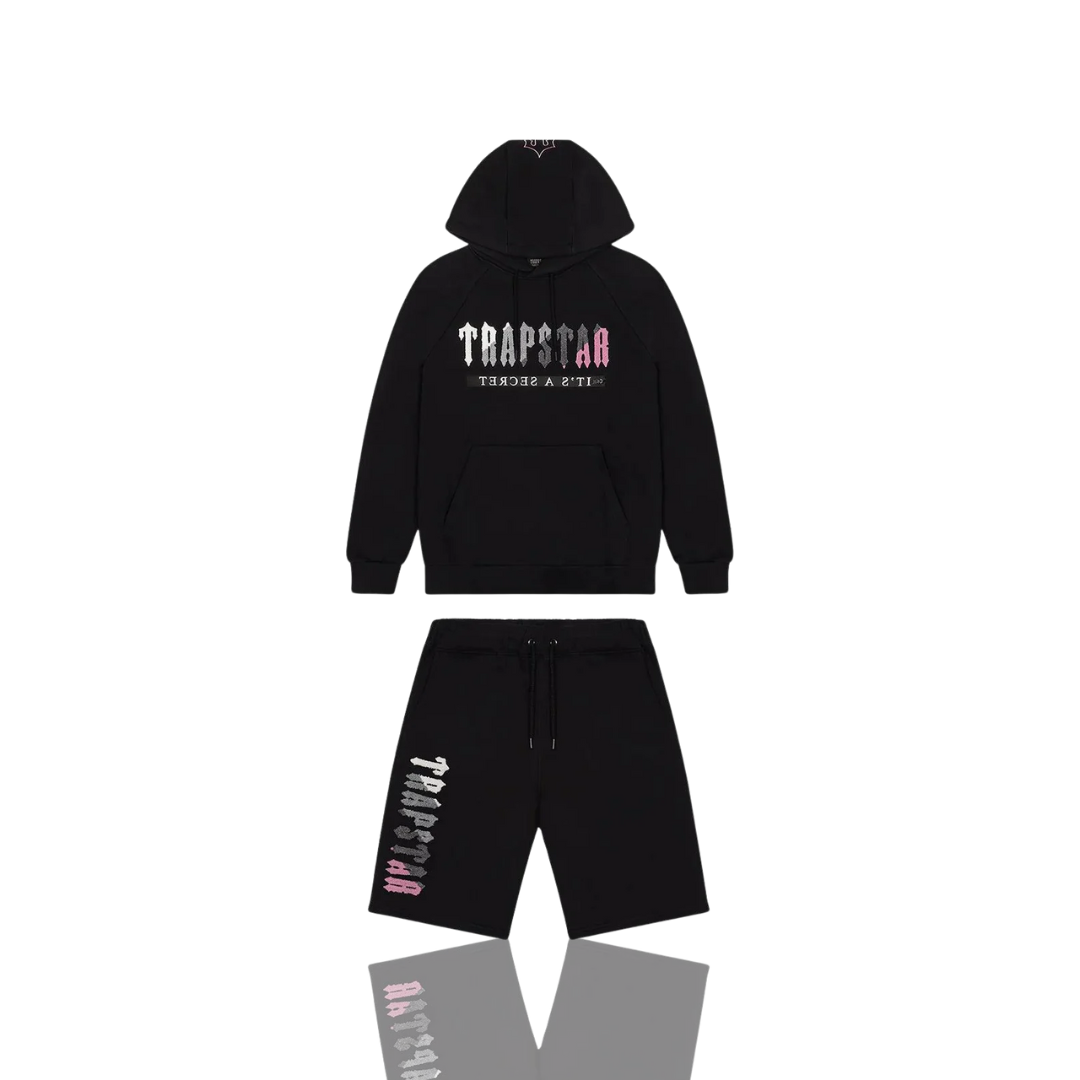 Trapstar Black & Pink Chenille Decoded 2.0 Hooded Short Set